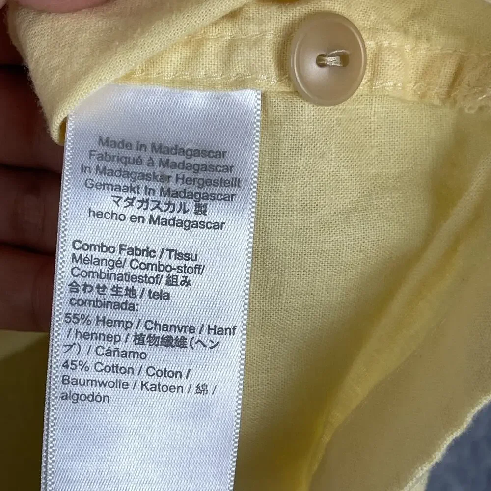 J‎ Crew Camp Shirt Mens XXL Yellow Hemp Cotton Loop Collar Coastal Hawaiian
